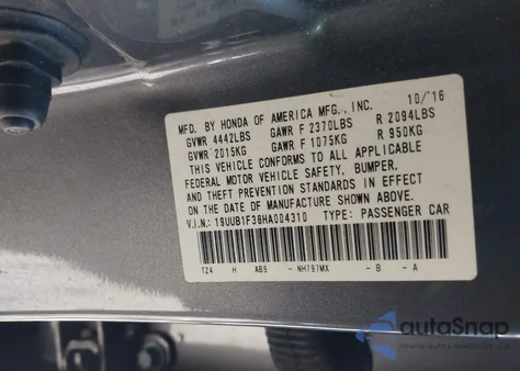 2017 Acura Tlx from USA, damaged, VIN 19UUB1F38HA004310